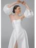 Strapless Ivory Satin Lace Wedding Dress With Detachable Sleeves